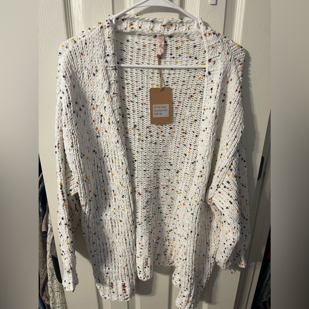 NWT White Confetti Cardi